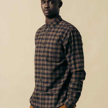 KESTIN Raeburn Button Down Shirt CHARCOAL / KHAKI CHECK - KYOTO - KESTIN