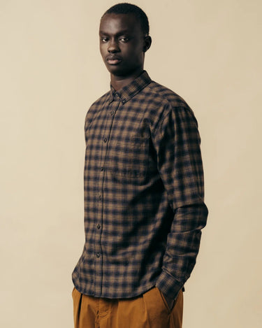 KESTIN Raeburn Button Down Shirt CHARCOAL / KHAKI CHECK - KYOTO - KESTIN