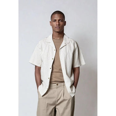 Kyoto Berry Seersucker strib Skjorte Offwhite/blue - KYOTO - Kyoto