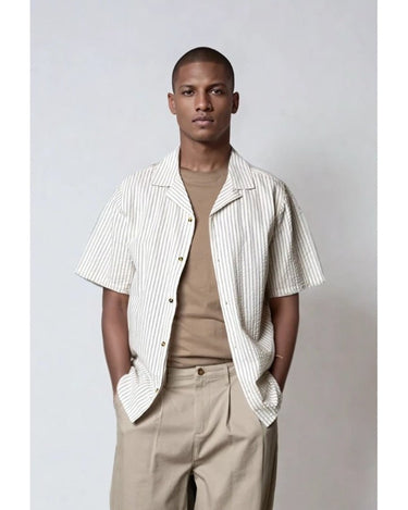Kyoto Berry Seersucker strib Skjorte Offwhite/blue - KYOTO - Kyoto