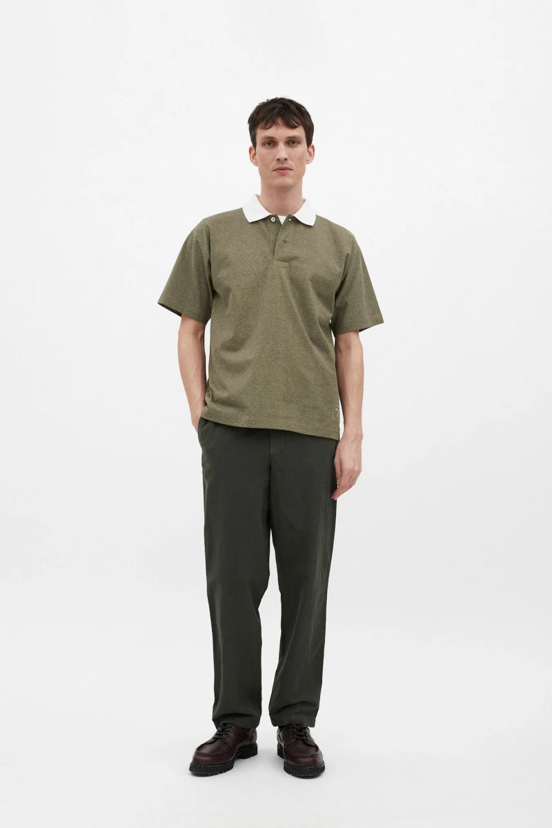 Norse Espen Loose Printed Polo Sediment Green - KYOTO - Norse Projects