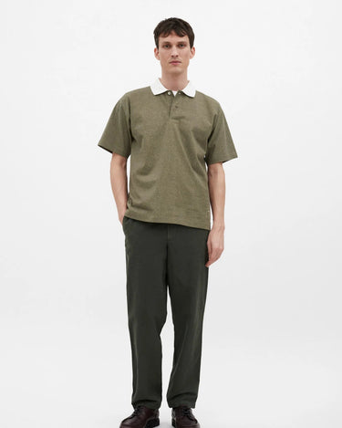 Norse Espen Loose Printed Polo Sediment Green - KYOTO - Norse Projects