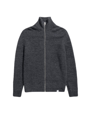 Norse Projects Hagen Wool Cotton Rib Full Zip Jacket Dark Grey Melange - KYOTO - Norse Projects