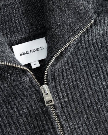 Norse Projects Hagen Wool Cotton Rib Full Zip Jacket Dark Grey Melange - KYOTO - Norse Projects