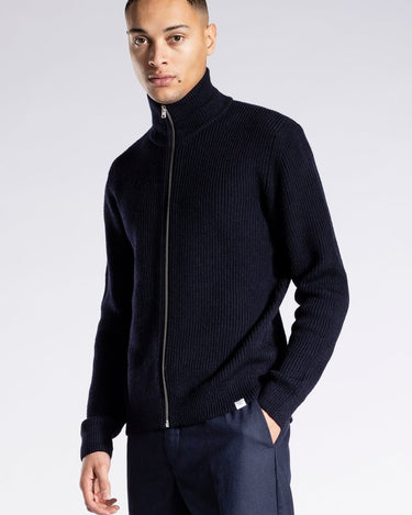 Norse Projects Hagen Wool Cotton Rib Full Zip Jacket Dark Navy - KYOTO - Norse Projects