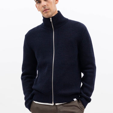 Norse Projects Hagen Wool Cotton Rib Full Zip Jacket Dark Navy - KYOTO - Norse Projects