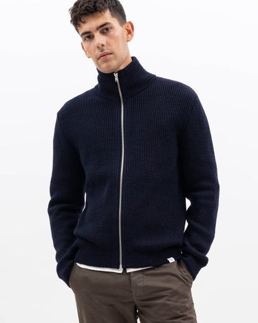 Norse Projects Hagen Wool Cotton Rib Full Zip Jacket Dark Navy - KYOTO - Norse Projects