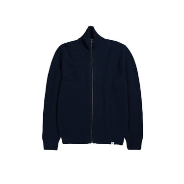 Norse Projects Hagen Wool Cotton Rib Full Zip Jacket Dark Navy - KYOTO - Norse Projects