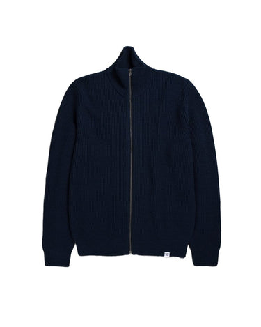 Norse Projects Hagen Wool Cotton Rib Full Zip Jacket Dark Navy - KYOTO - Norse Projects