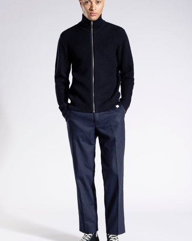 Norse Projects Hagen Wool Cotton Rib Full Zip Jacket Dark Navy - KYOTO - Norse Projects