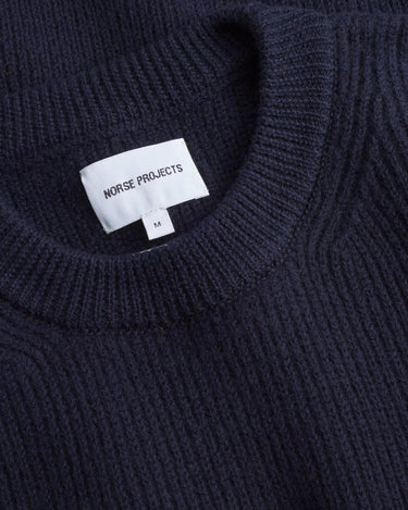 Norse Projects Henning Cotton Wool Rib Sweater Dark Navy - KYOTO - Norse Projects