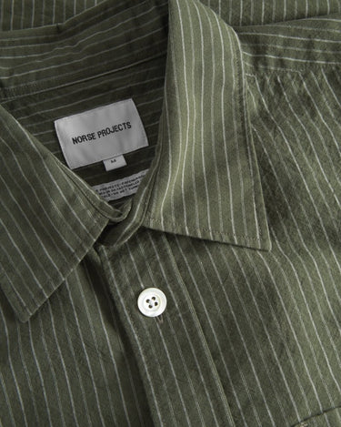 Norse Projects Mo Oversized Stripe SS Shirt Moss Green - KYOTO - Norse Projects