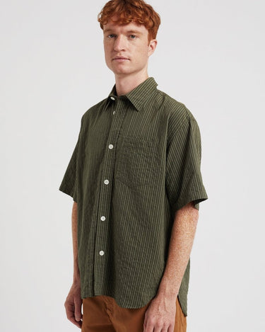 Norse Projects Mo Oversized Stripe SS Shirt Moss Green - KYOTO - Norse Projects