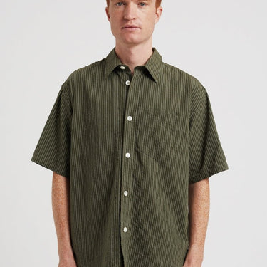 Norse Projects Mo Oversized Stripe SS Shirt Moss Green - KYOTO - Norse Projects