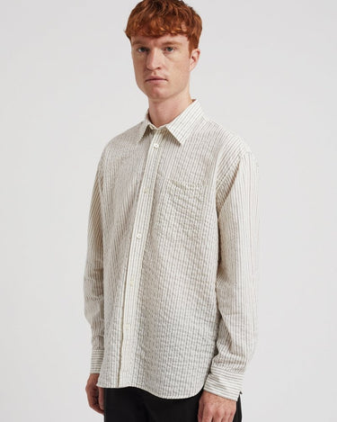 Norse Projects Mo Oversized Striped Shirt Chestnut - KYOTO - Norse Projects