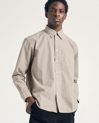 Norse Projects Ole Oversize Poplin Check Shirt Walnut - KYOTO - Norse Projects