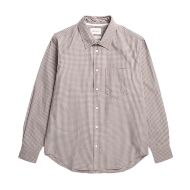 Norse Projects Ole Oversize Poplin Check Shirt Walnut - KYOTO - Norse Projects