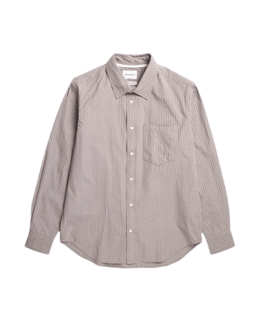 Norse Projects Ole Oversize Poplin Check Shirt Walnut - KYOTO - Norse Projects