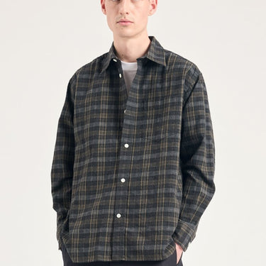 Norse Projects Ole Oversized Wool Check Shirt Charcoal Grey - KYOTO - Norse Projects