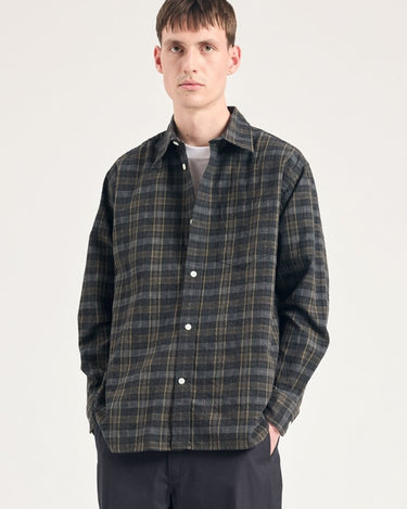 Norse Projects Ole Oversized Wool Check Shirt Charcoal Grey - KYOTO - Norse Projects