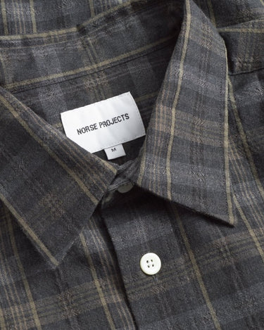 Norse Projects Ole Oversized Wool Check Shirt Charcoal Grey - KYOTO - Norse Projects