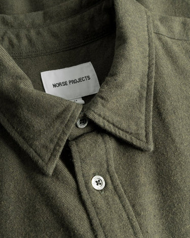 Norse Projects Osvald Organic Flannel Shirt Sitka Green - KYOTO - Norse Projects