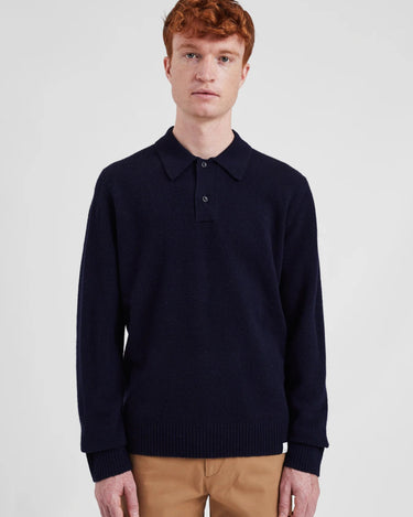 Norse Projects Standard Merino Lambswool Polo Dark Navy - KYOTO - Norse Projects