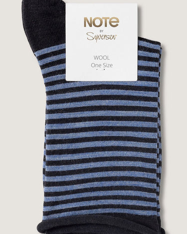 Note wool stripes roll top Strømper Dark Blue/Light Blue - KYOTO - Note