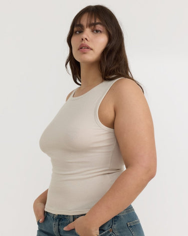 Organic Basics Core Rib Tank Top Sandstone - KYOTO - Organic Basics