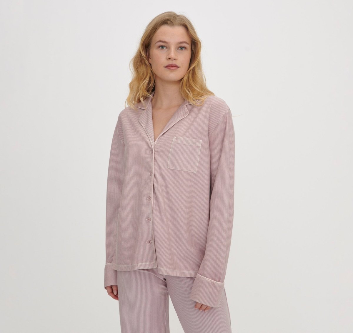 Organic Basics Core Sleep Shirt Pink Stripe - KYOTO - Organic Basics