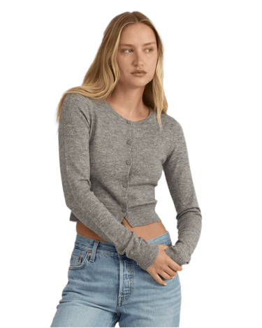 Organic Basics Fine Knit Cropped Cardigan Dark Grey Melange - KYOTO - Organic Basics