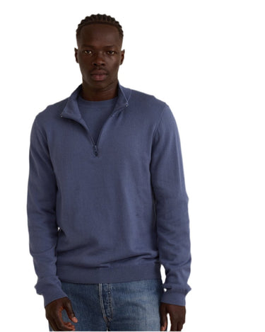 Organic Basics Soft Knit Half Zip Sweater Stone Blue - KYOTO - Organic Basics