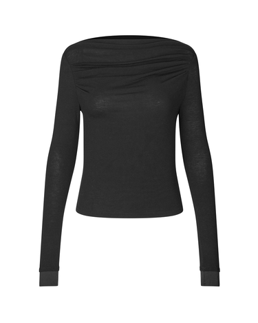 Oval Square Bibi Drape Blouse Black w/brown - KYOTO - Oval Square