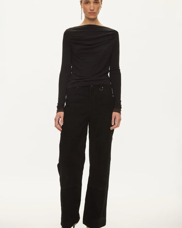 Oval Square Bibi Drape Blouse Black w/brown - KYOTO - Oval Square