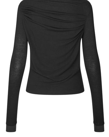 Oval Square Bibi Drape Blouse Black w/brown - KYOTO - Oval Square