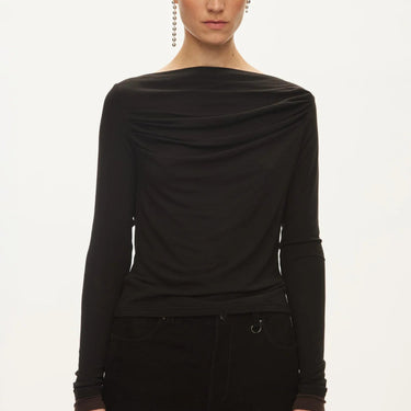 Oval Square Bibi Drape Blouse Black w/brown - KYOTO - Oval Square