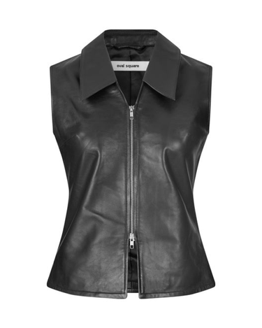 oval square Deep Leather Vest Toppe Black - KYOTO - oval square