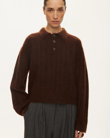 Oval Square Dream Knit Polo Brown - KYOTO - Oval Square
