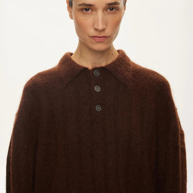 Oval Square Dream Knit Polo Brown - KYOTO - Oval Square