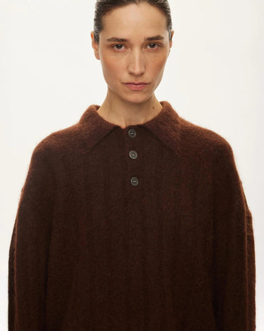Oval Square Dream Knit Polo Brown - KYOTO - Oval Square