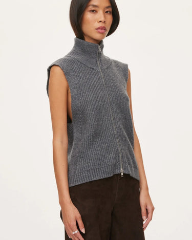 Oval Square Fave Knit Zip Vest Dark Grey Melange - KYOTO - Oval Square