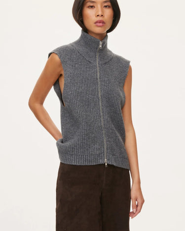 Oval Square Fave Knit Zip Vest Dark Grey Melange - KYOTO - Oval Square