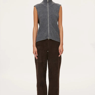 Oval Square Fave Knit Zip Vest Dark Grey Melange - KYOTO - Oval Square