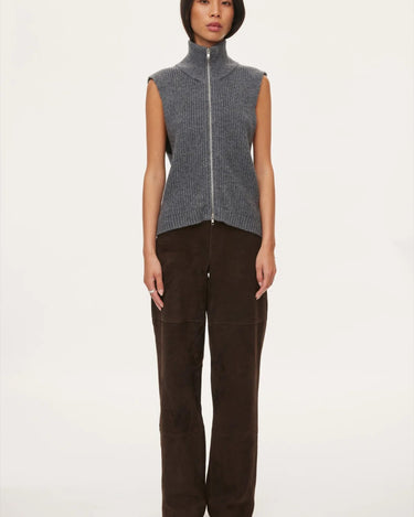 Oval Square Fave Knit Zip Vest Dark Grey Melange - KYOTO - Oval Square