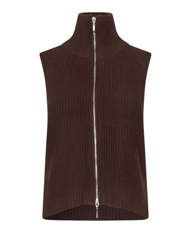 oval square Fave Knit Zip Vest Dark Oak - KYOTO - oval square