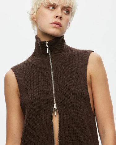 oval square Fave Knit Zip Vest Dark Oak - KYOTO - oval square