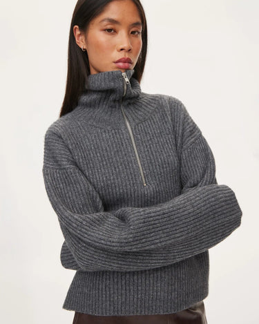Oval Square Fave Zip Knit Dark Grey Melange - KYOTO - Oval Square