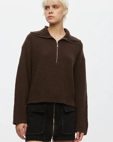 oval square Fave Zip Knit Dark Oak - KYOTO - oval square