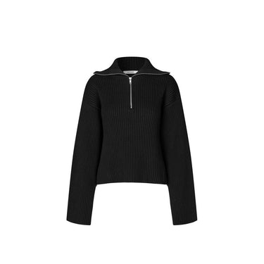 oval square Frost Half Zip Knit Black - KYOTO - oval square