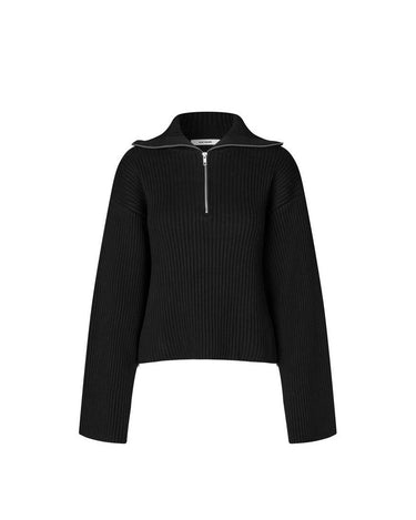 oval square Frost Half Zip Knit Black - KYOTO - oval square